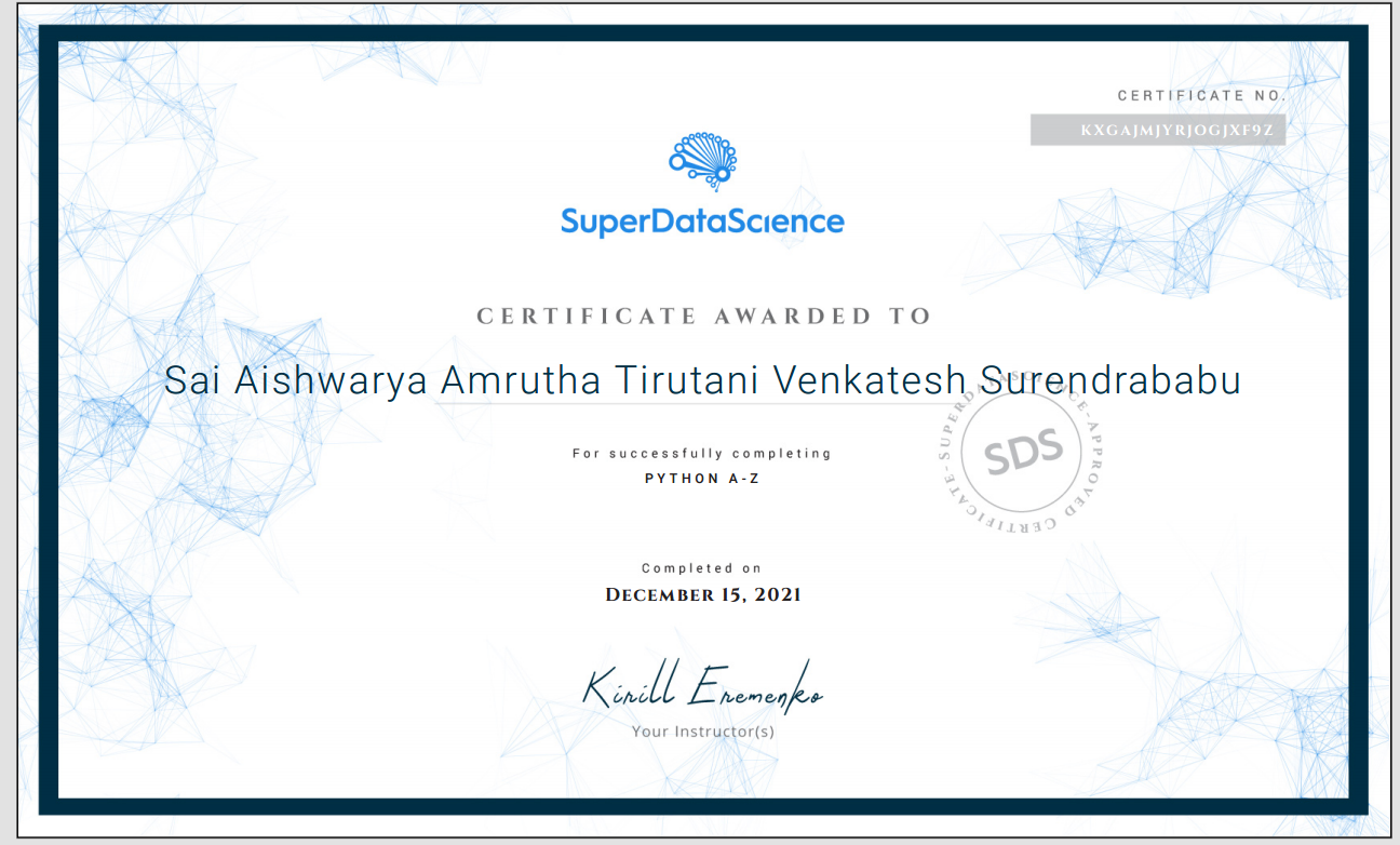 SuperDataScience Python A-Z Certification